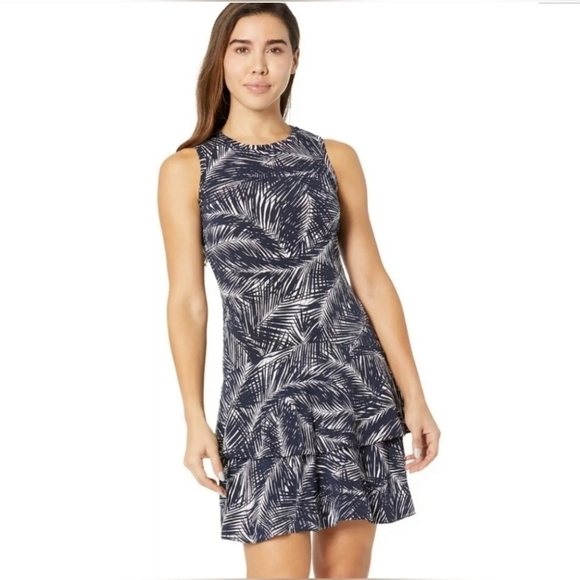 Michael Kors Palm Print flounce hem dress ruffle flowy Size XL - Picture 1 of 13
